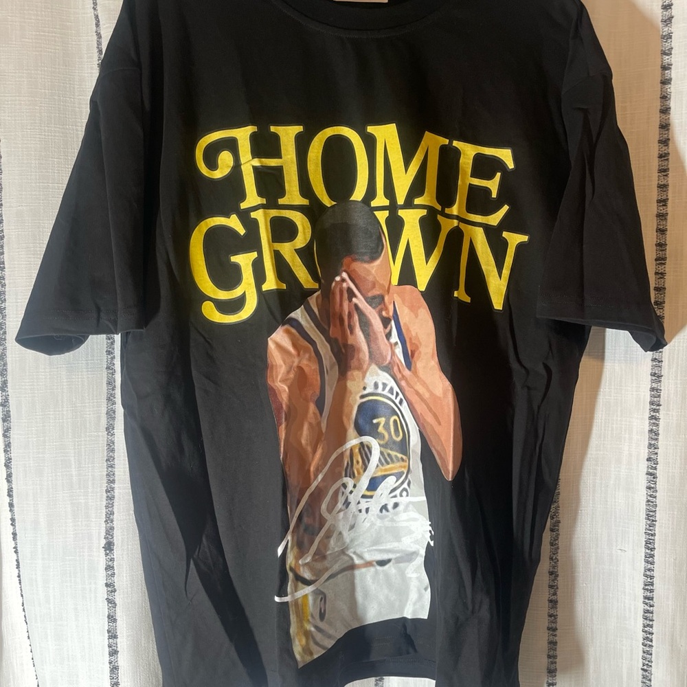 Steph Curry Black Graphic T-Shirt with Yellow 'Home Grown' Print Men Size Large